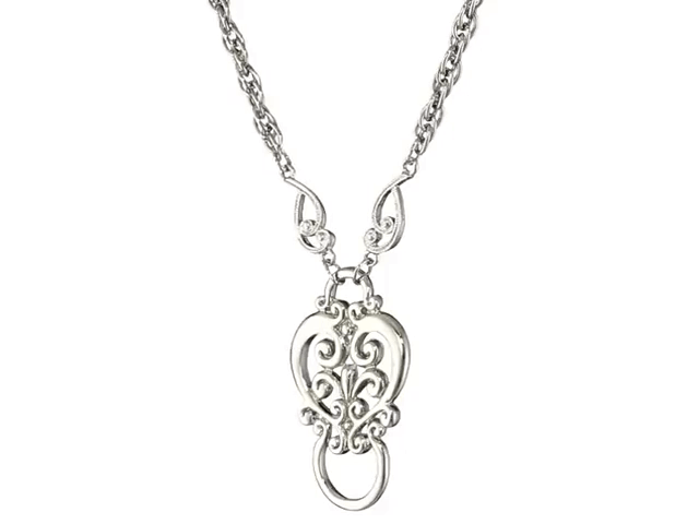 1928 Jewelry Heart Filigree Badge & Eyeglass Holder Chain Necklace 28"