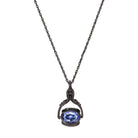 Black Tone Vintage-Inspired Rotating 3 Sided Blue Crystal Spinner Pendant Necklace 30" - Blue