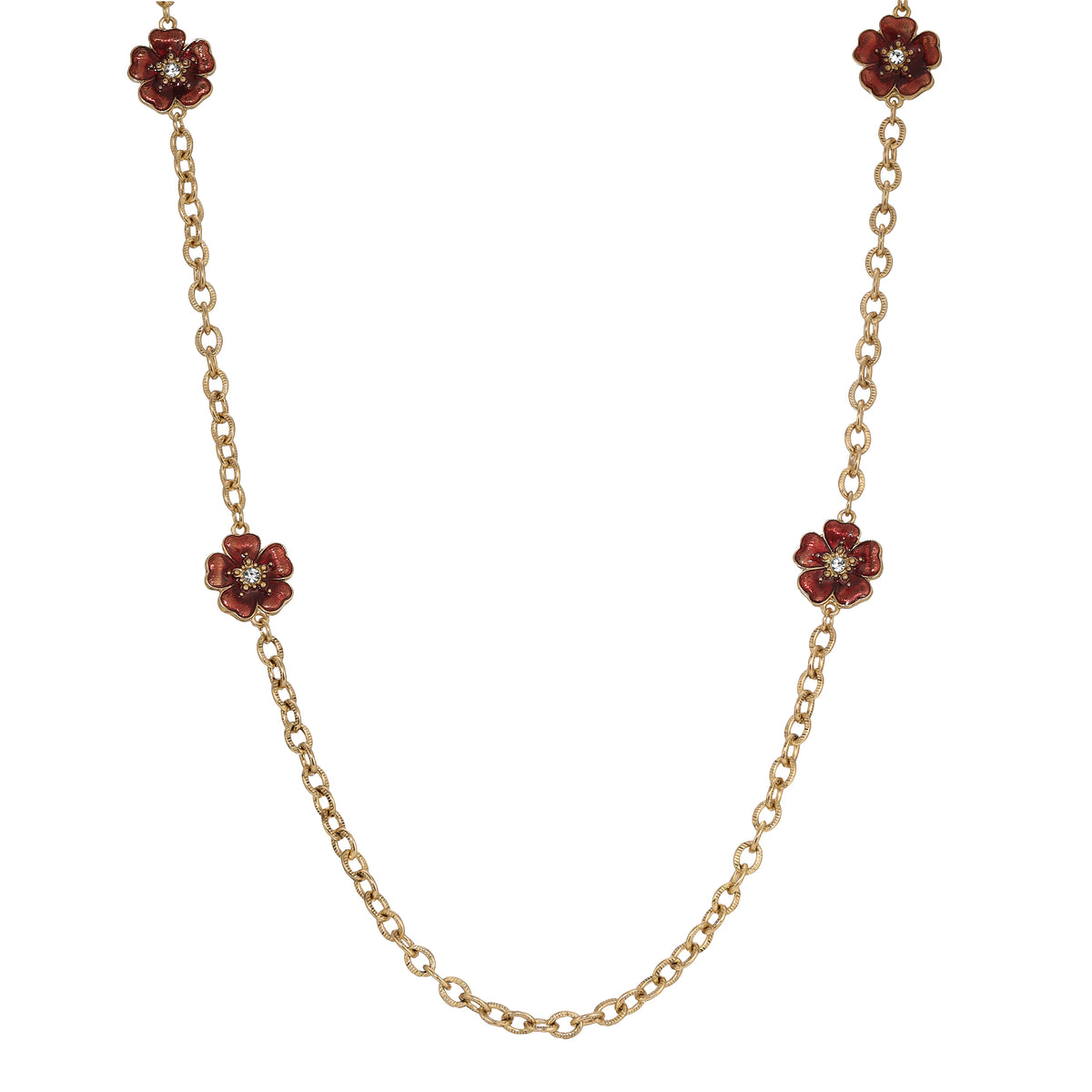 Hibiscus Purple Flower Hand Enameled Link Chain Necklace 40"