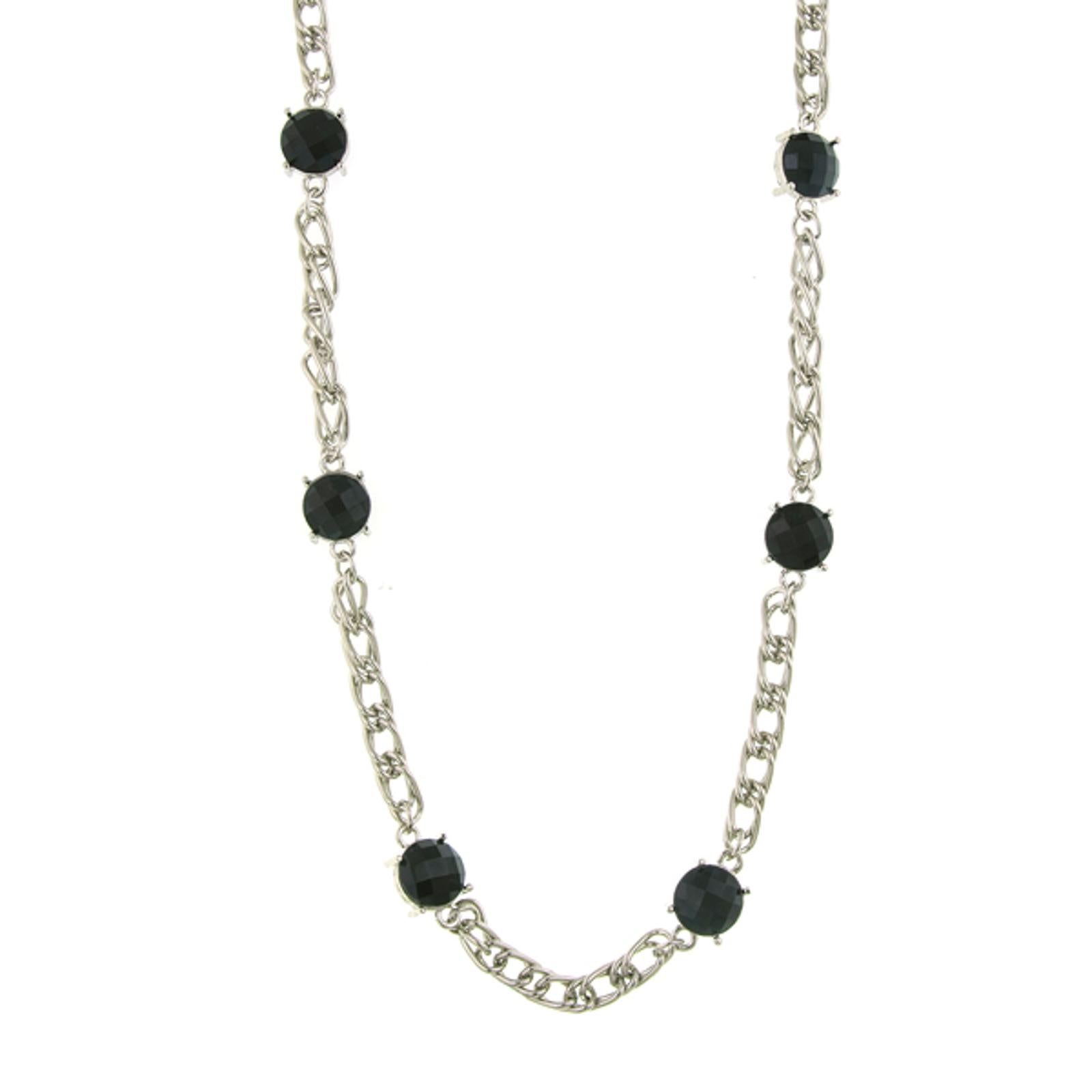 1928 Jewelry Jet Black Stone Double Curb Steel Chain Necklace 36"