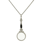 1928 Jewelry Deco Marcasite Baguette Stone Round Magnifying Glass Necklace 28" - Magnification Power: 6-7X