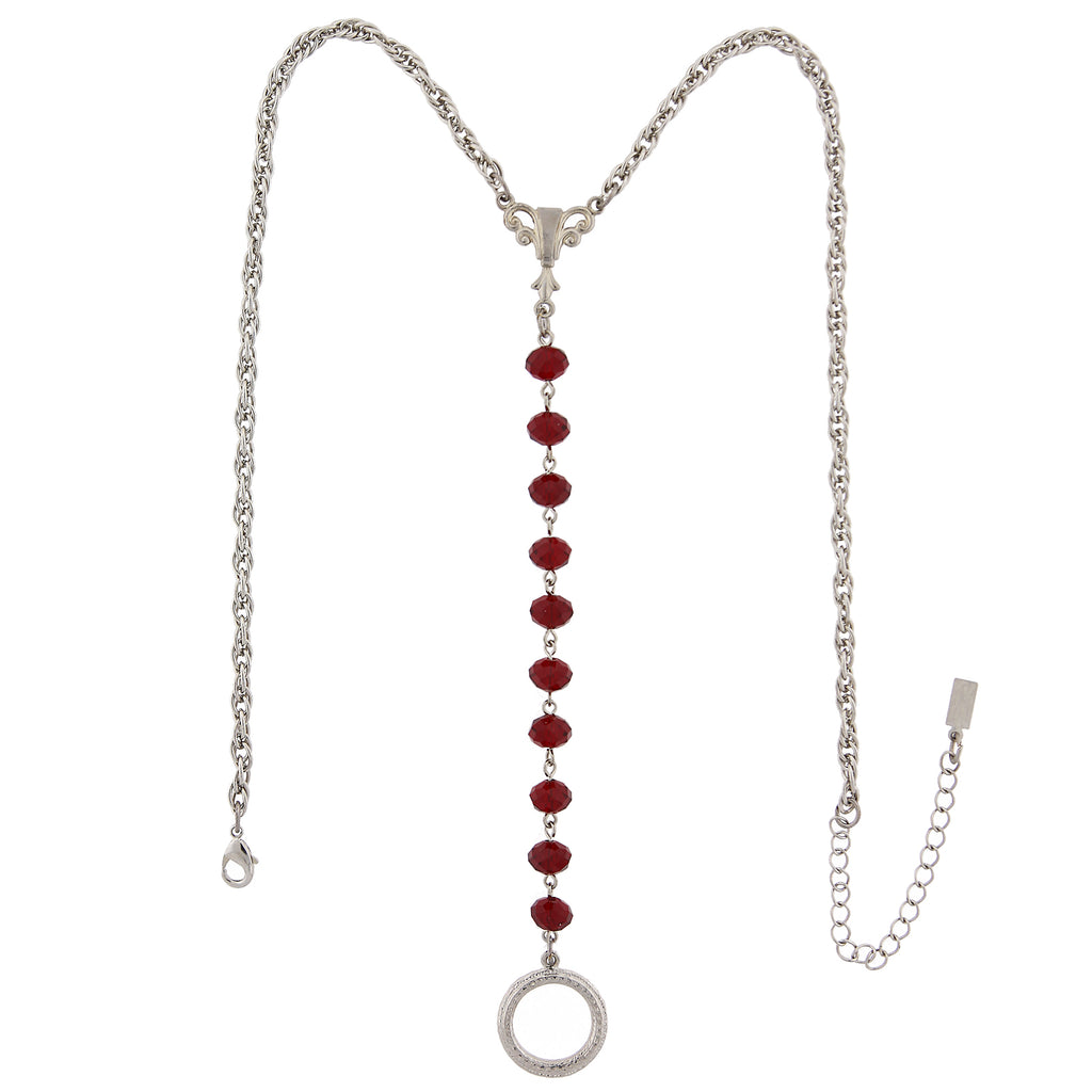 Red 1928 Jewelry Crystal Rosary Badge And Eyeglass Holder Y-Necklace 16" + 3" Extender