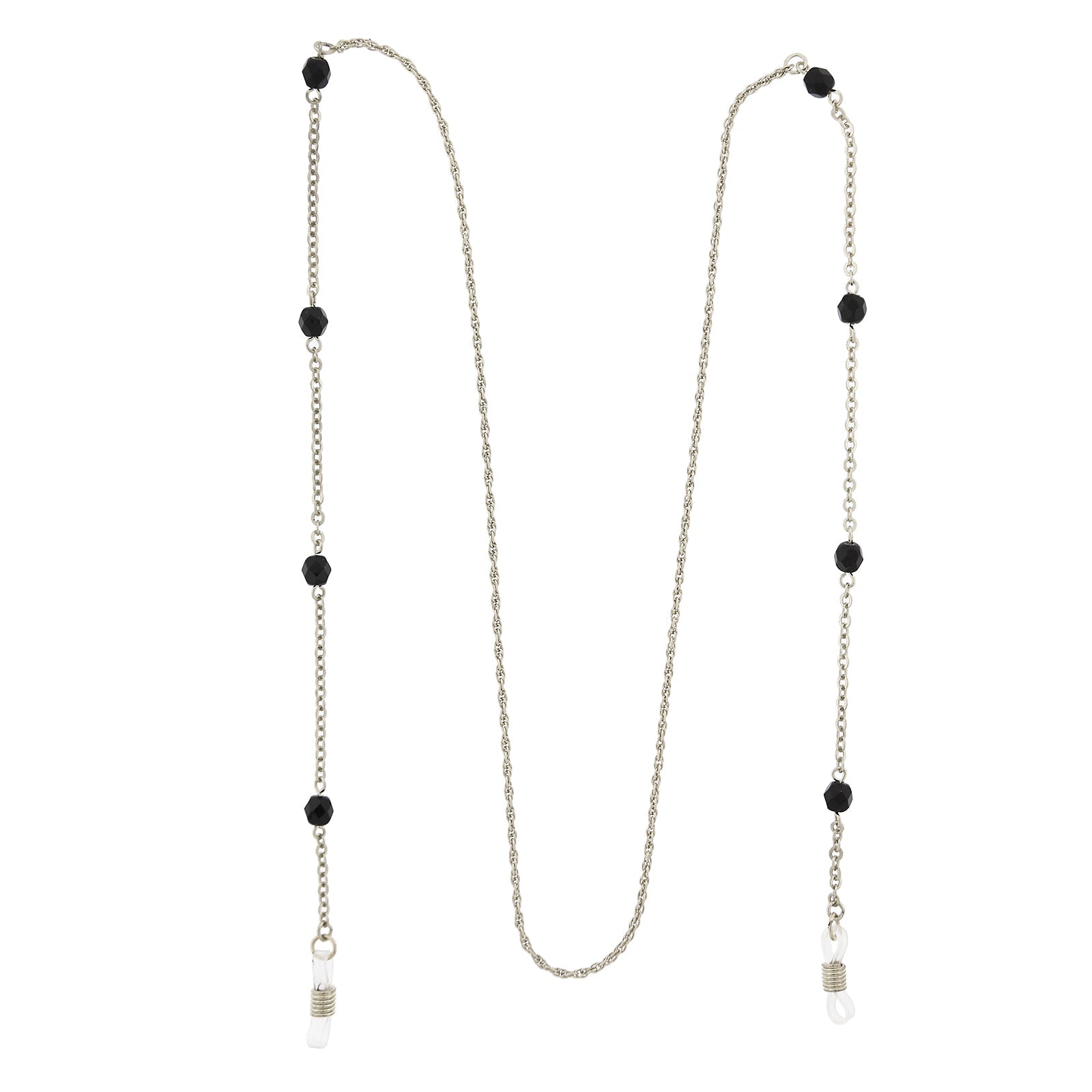1928 Jewelry Black Beaded Eyeglass Holder Chain Necklace 32"