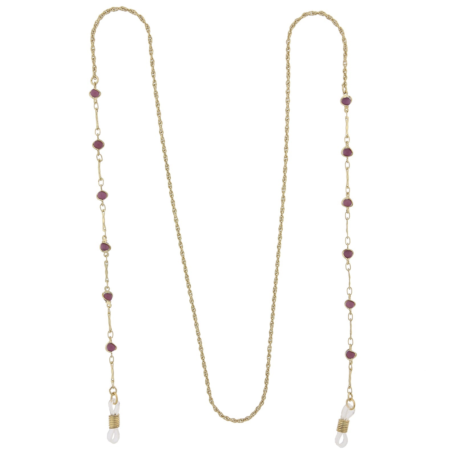1928 Jewelry Purple Faux Cats Eye Bead Eyeglass Holder Chain Necklace 32"