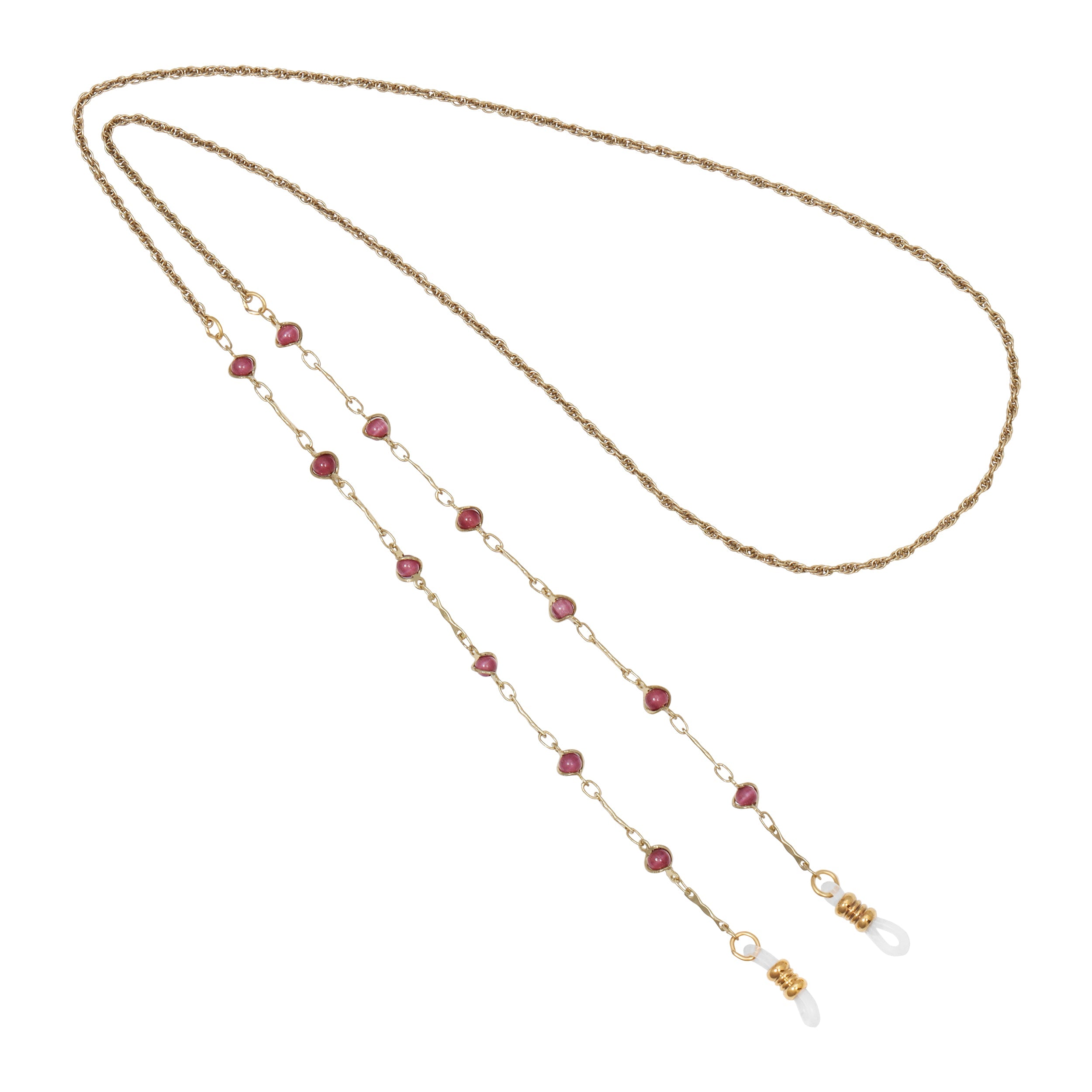 1928 Jewelry Purple Faux Cats Eye Bead Eyeglass Holder Chain Necklace 32"