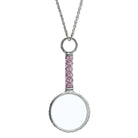 1928 Jewelry Pewter Crystal Magnifying Glass Necklace 30"- Magnification Power: 2-3X