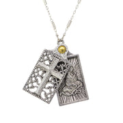 Slide 1928 Jewelry Pewter Rectangular Cross and Angel Slide Locket Necklace 28"