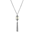 3 Sided Oval Mother of Pearl Stone Spinner Pendant Tassel Necklace 30"