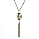 1928 Jewelry Pewter Costume Mother Of Pearl 3 Sided Spinner Tassel Necklace 30"