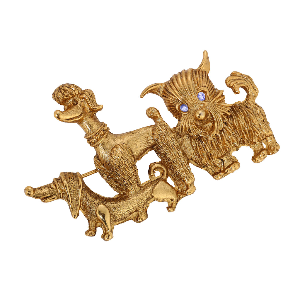 1928 jewelry Gold Tone canine companions trio brooch pin