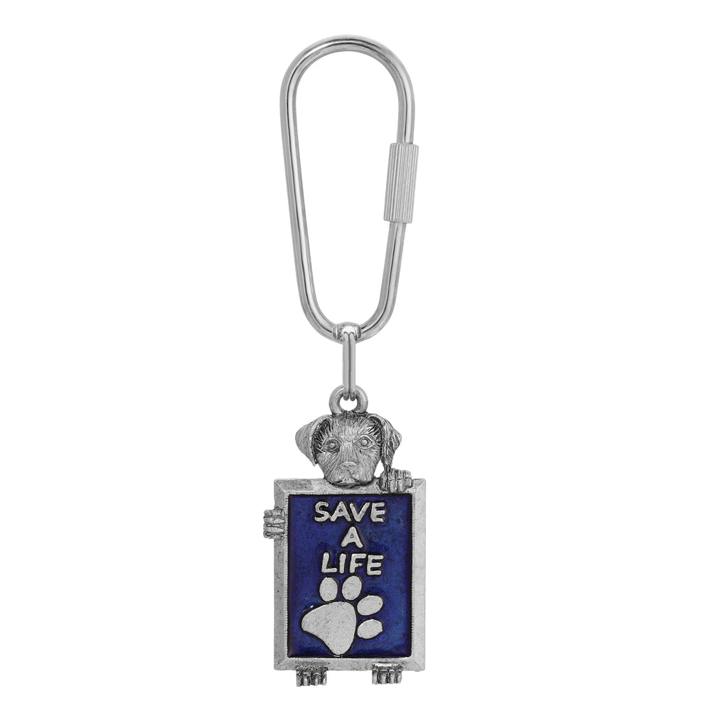 1928 Jewelry Blue Enamel Save A Life Dog Carabiner Key Chain
