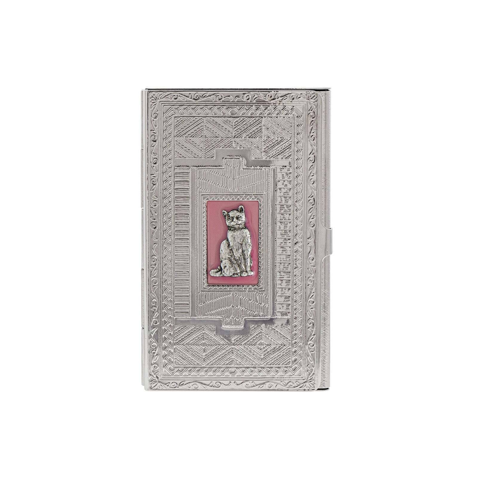 1928 Jewelry Deco Pink Enamel Cat Slim Business Card Case