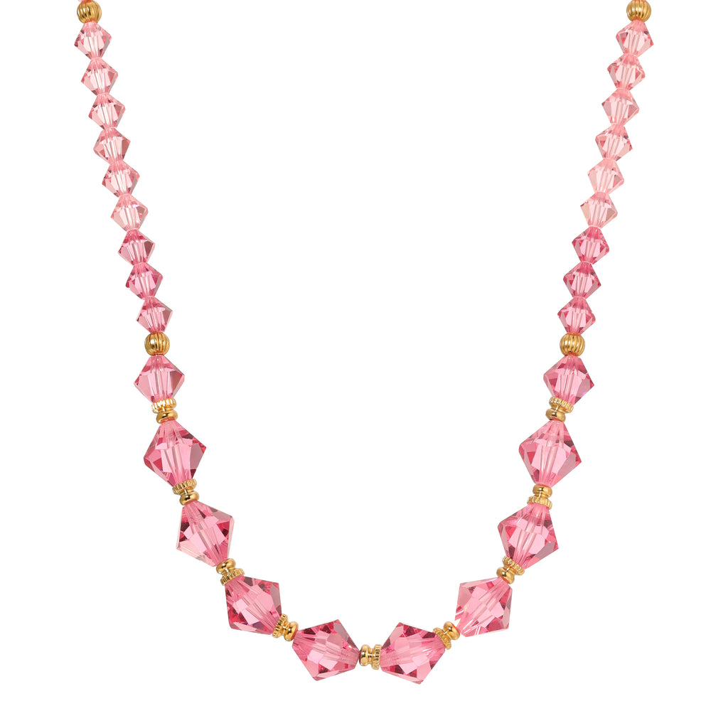 1928 Jewelry Graduated Austrian Pink Lantern Crystal Necklace 15"+ 3" Extender