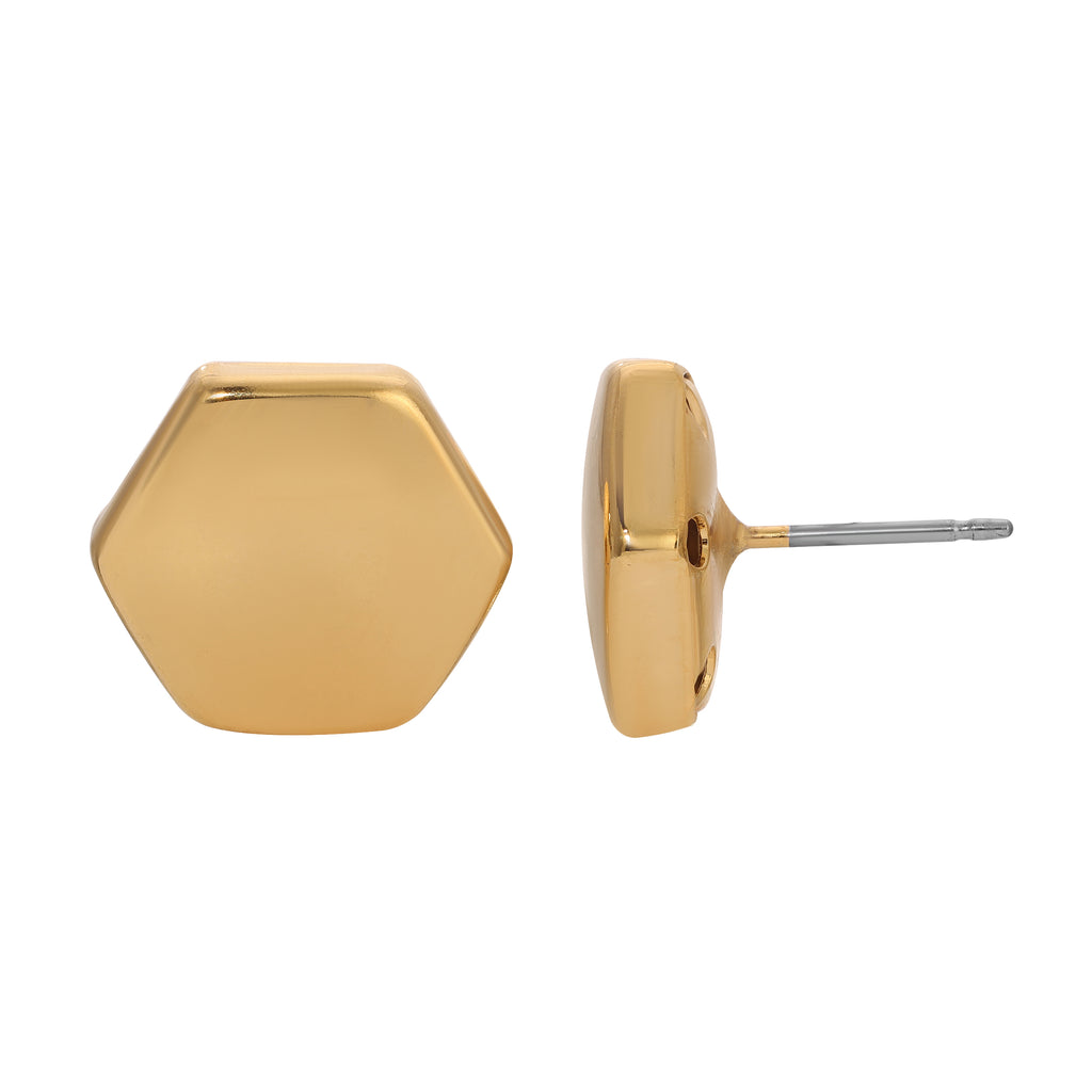 1928 Jewelry Gold Hexagon Post Button Earrings