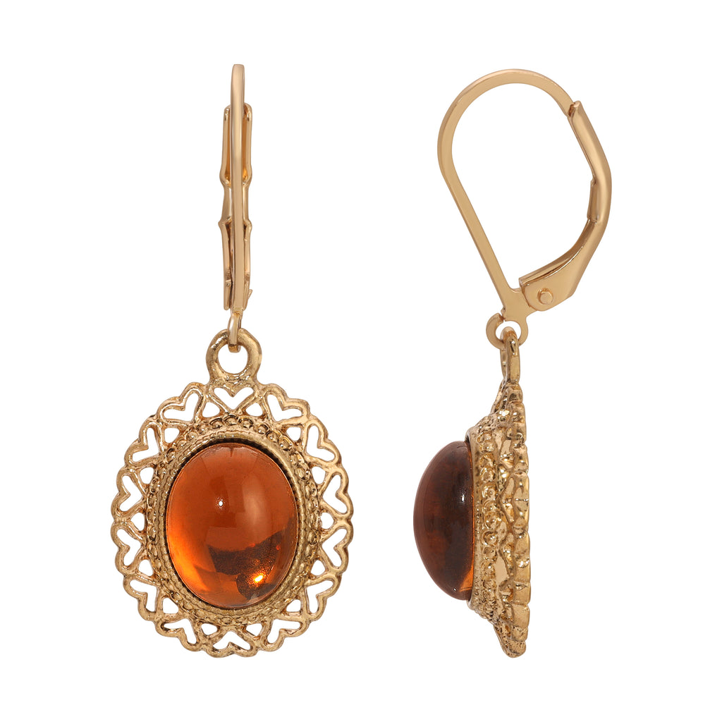 1928 Jewelry Oval Glass Stone Heart Drop Earrings