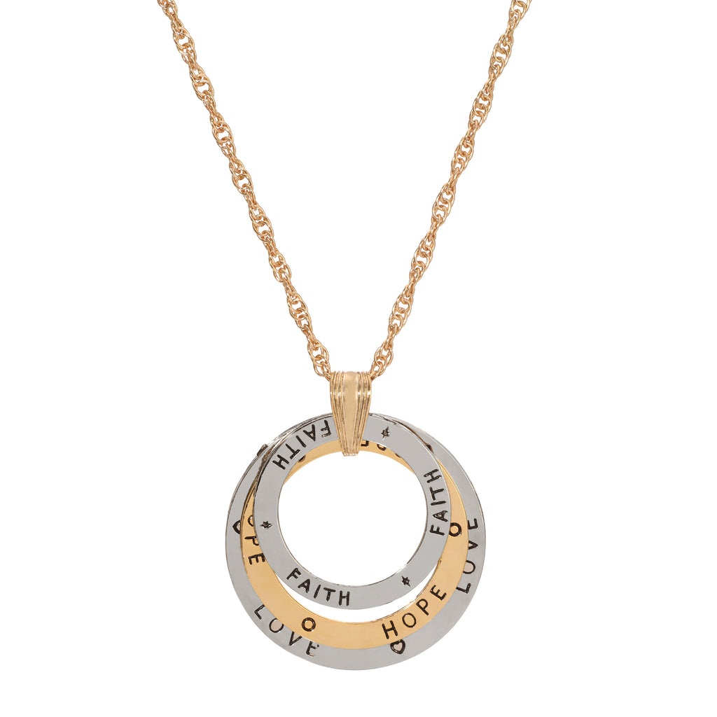1928 Jewelry Faith, Hope, Love Trinity Rings Pendant Necklace 28"