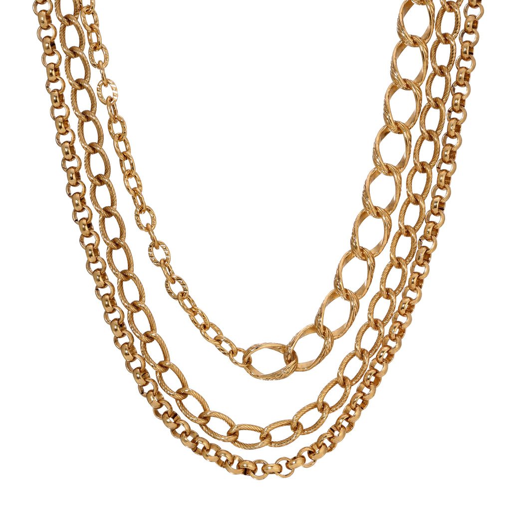1928 Jewelry 14K Gold Dipped Polished & Textured Multi Layered Chain Necklace 32"