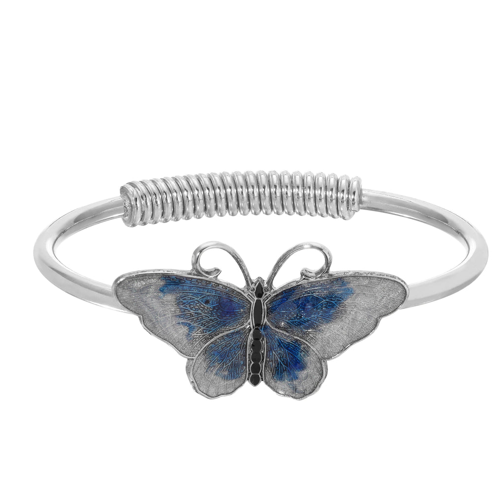 1928 Jewelry Butterfly's Dance Blue Enamel Spring Hinge Bracelet