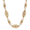 1928 Jewelry Gold Heart Filigree & Faux Pearl Link Necklace 16