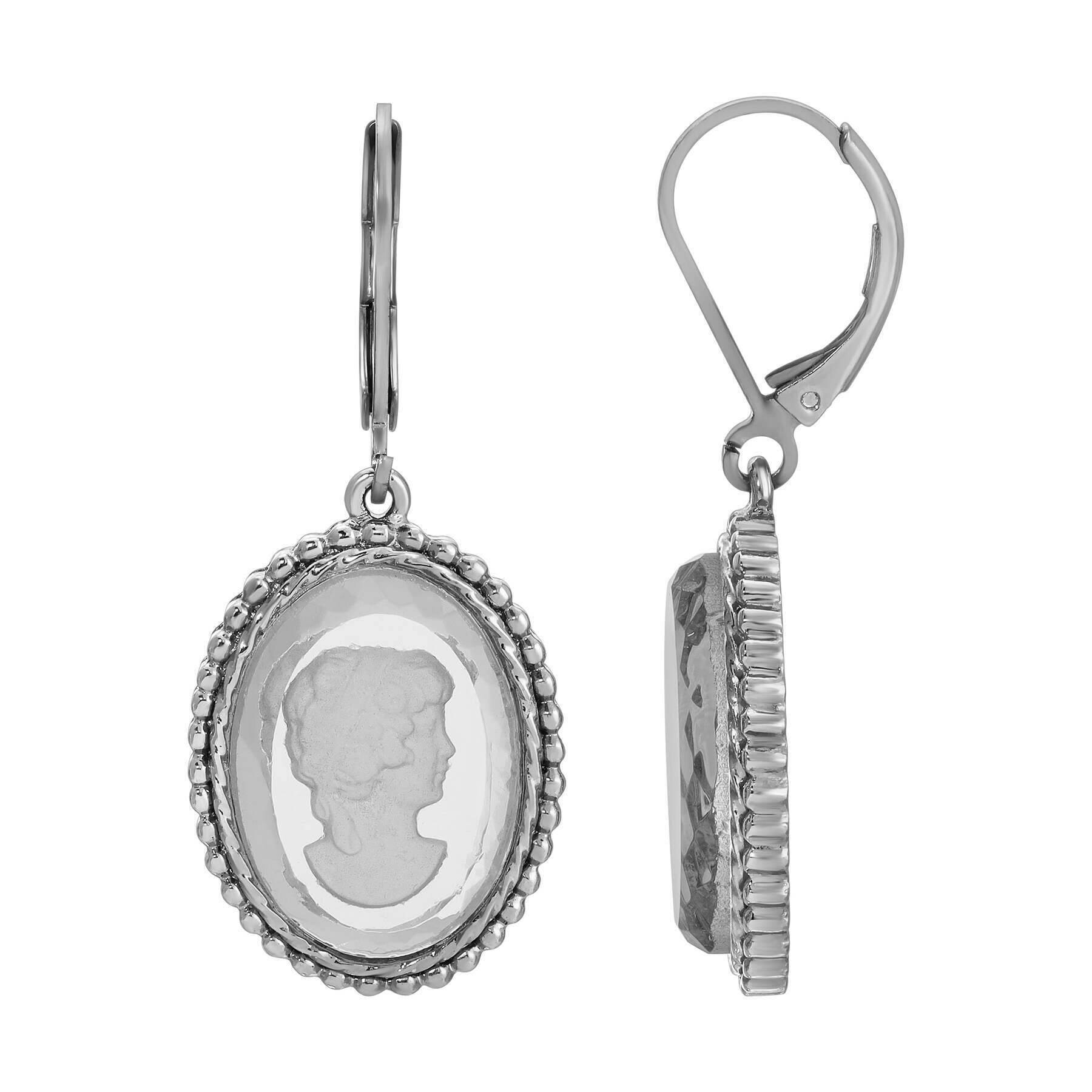 ピアス h17 France vintage glass earrings Victorian Oval German Glass Intaglio Drop Earrings – 1928 Jewelry