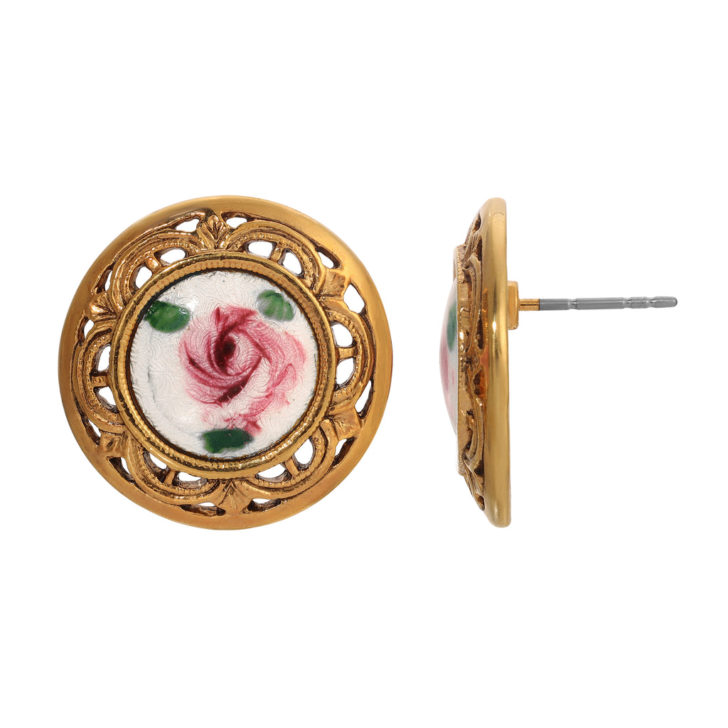 White 1928 Jewelry Artisan Pink Rosebud Round Stud Earrings