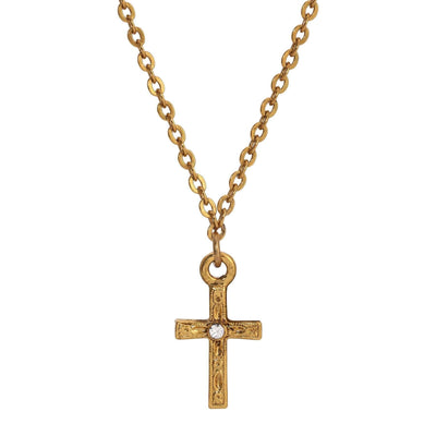 1928 Jewelry Round Crystal Gold Spiritual Cross Pendant Necklace 15
