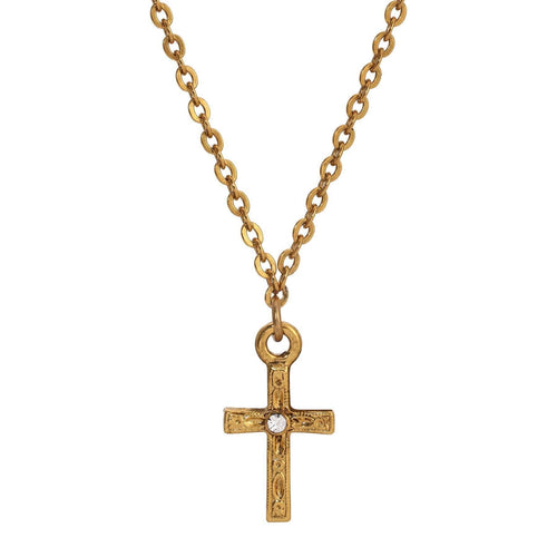 1928 Jewelry Round Crystal Gold Spiritual Cross Pendant Necklace 15