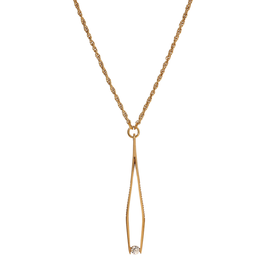 1928 Jewelry Crystal Tweezer Pendant Necklace 24"