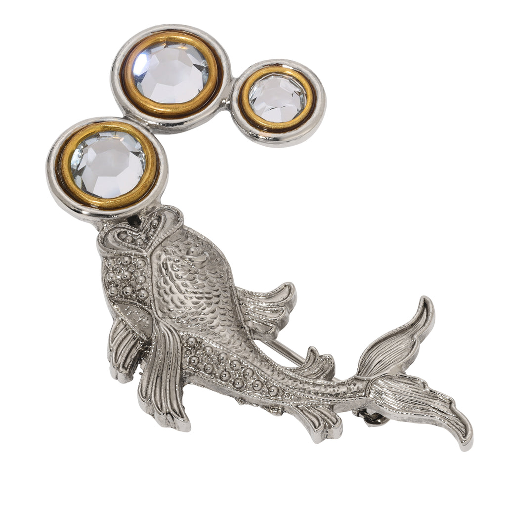 1928 jewelry koi fish crystal channel bubbles brooch