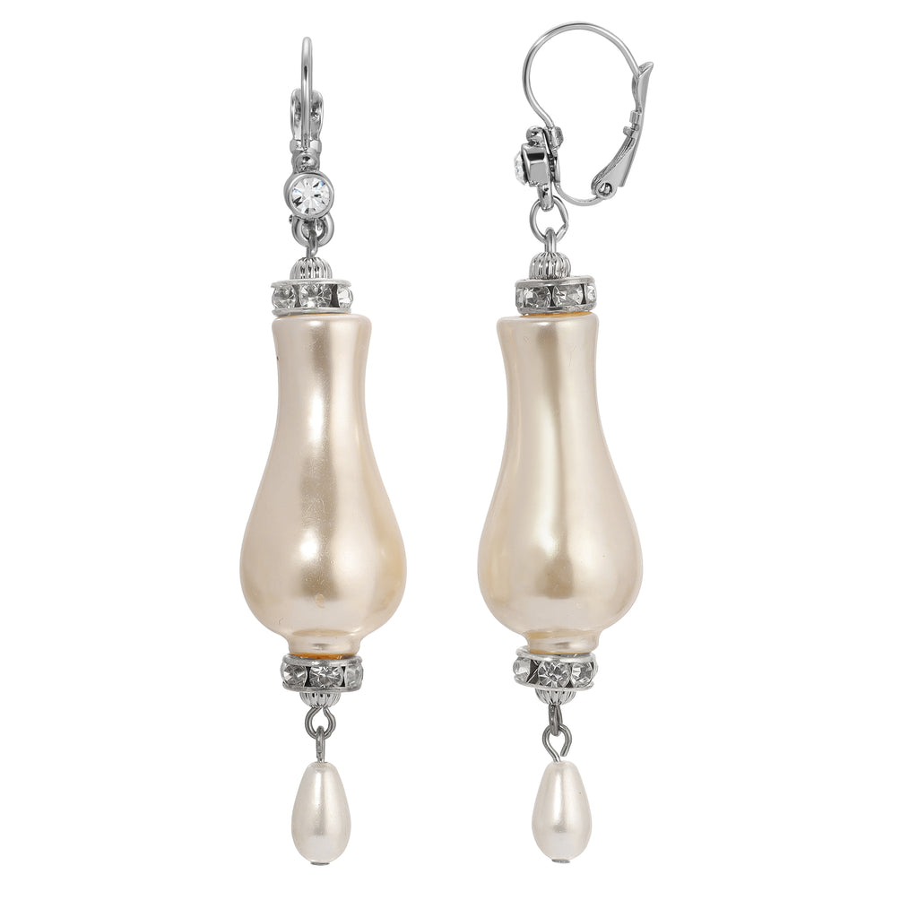 1928 Jewelry Irregular Shape Faux Pearl & Crystal Dangle Earrings