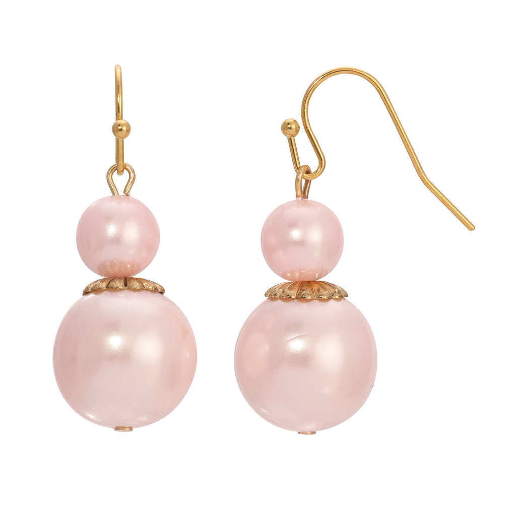 Pink Faux Pearl Dangle Earrings