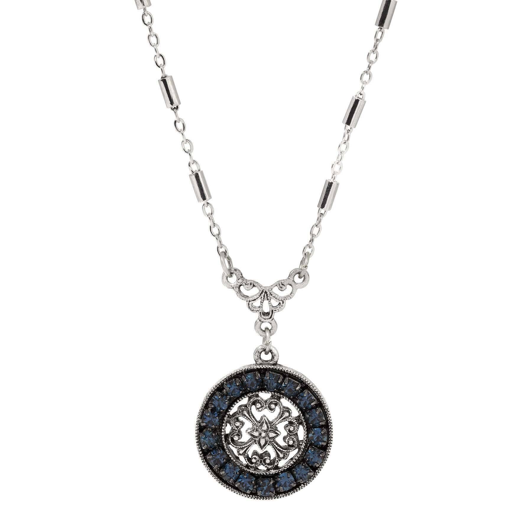 1928 Jewelry Hanauma Filigree Crystal Pendant Necklace 16" + 3" Extender