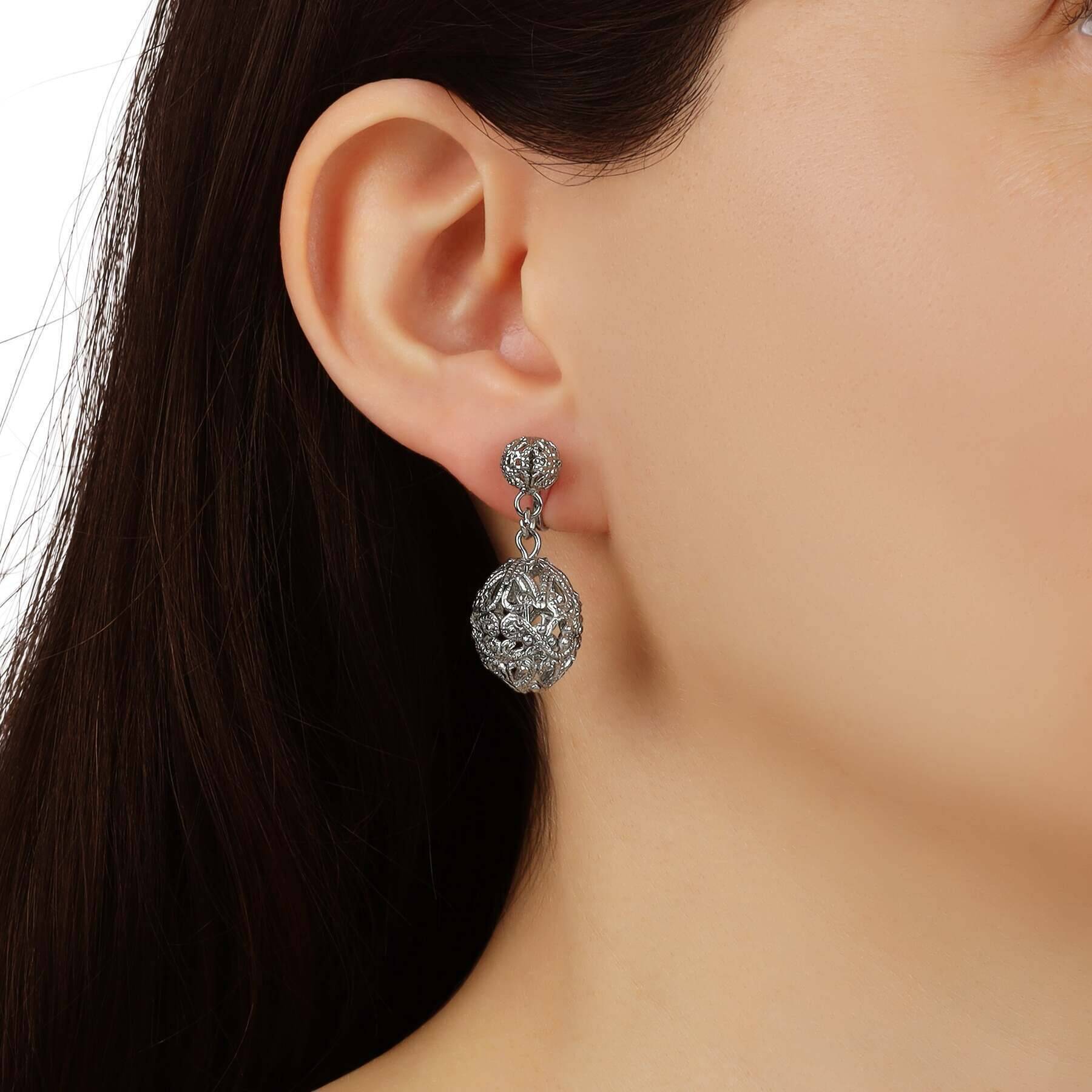 1928 Jewelry Double Filigree Bead Clip Earrings