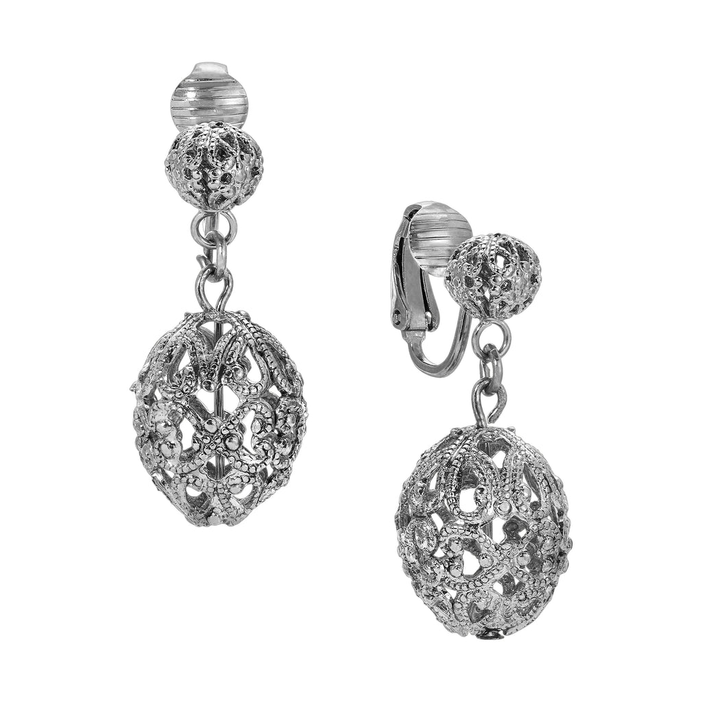 1928 Jewelry Double Filigree Bead Clip Earrings