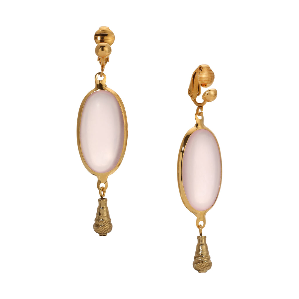 1928 Jewelry Oval Matte Rose Pink Stone Teardrop Bead Clip On Earrings