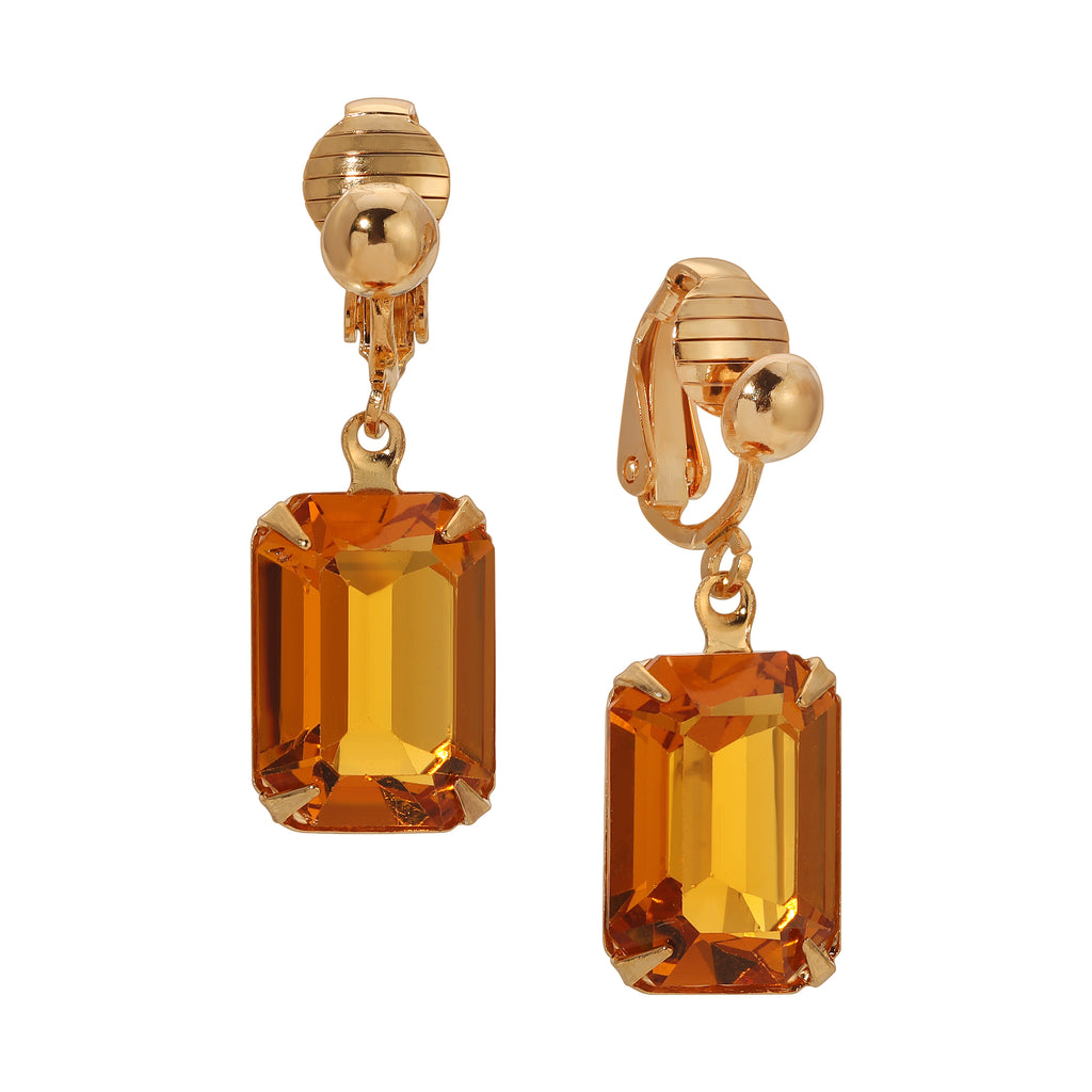1928 Jewelry Golden Elegance Topaz Austrian Crystal Clip On Earrings
