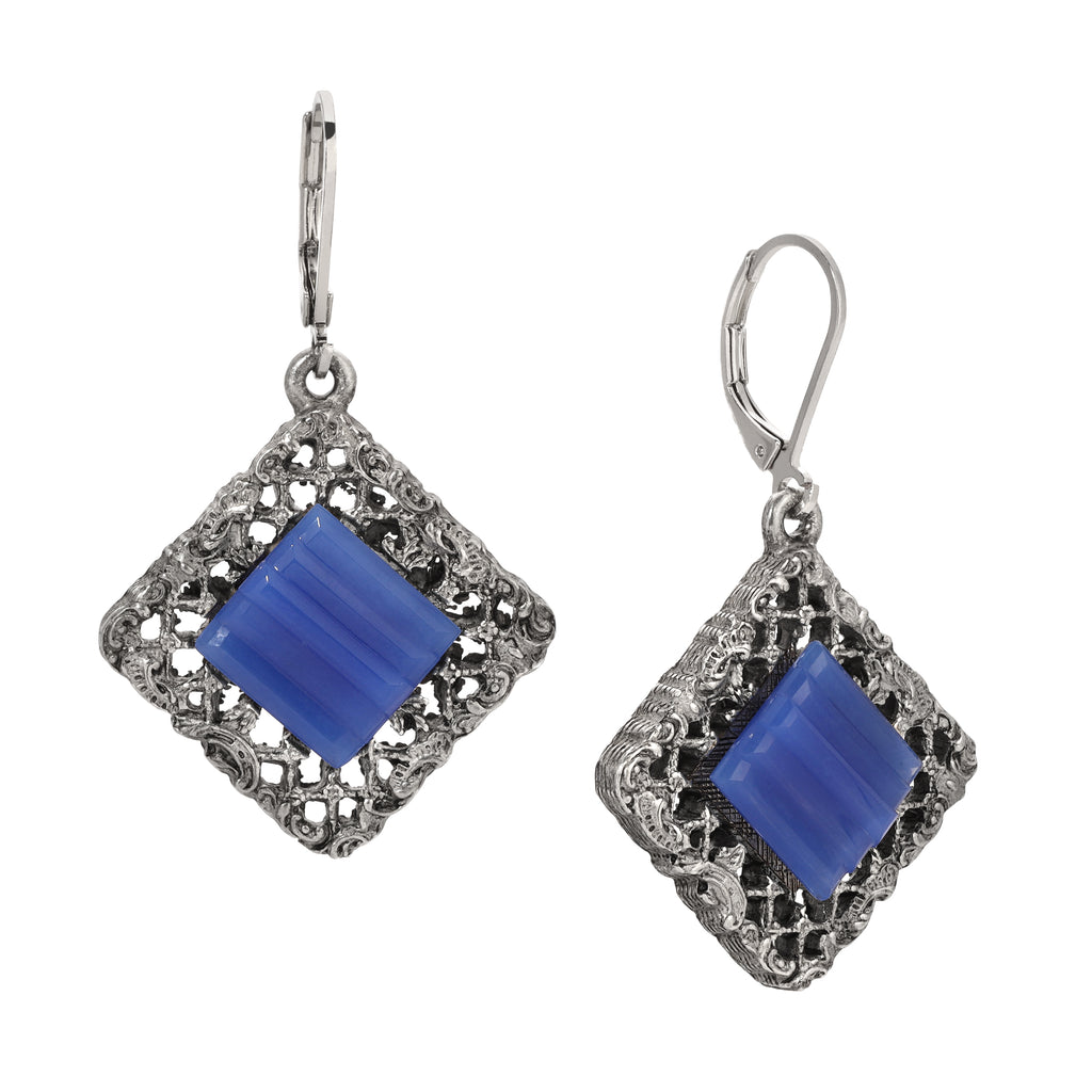 1928 Jewelry Belladonna Textured Ridged Glass Stone Filigree Drop Earrings