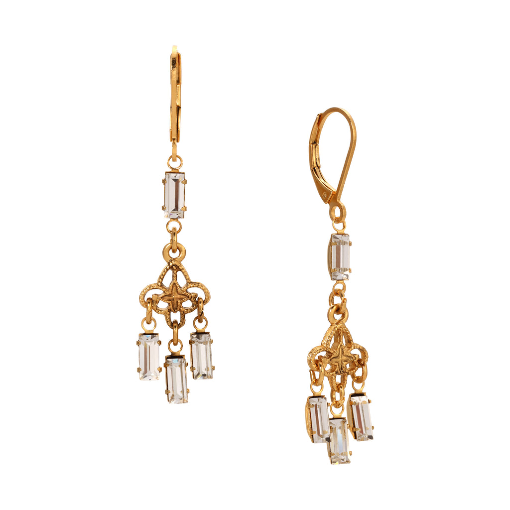 1928 Jewelry Baguette Glass Crystal Stone Dangling Earrings