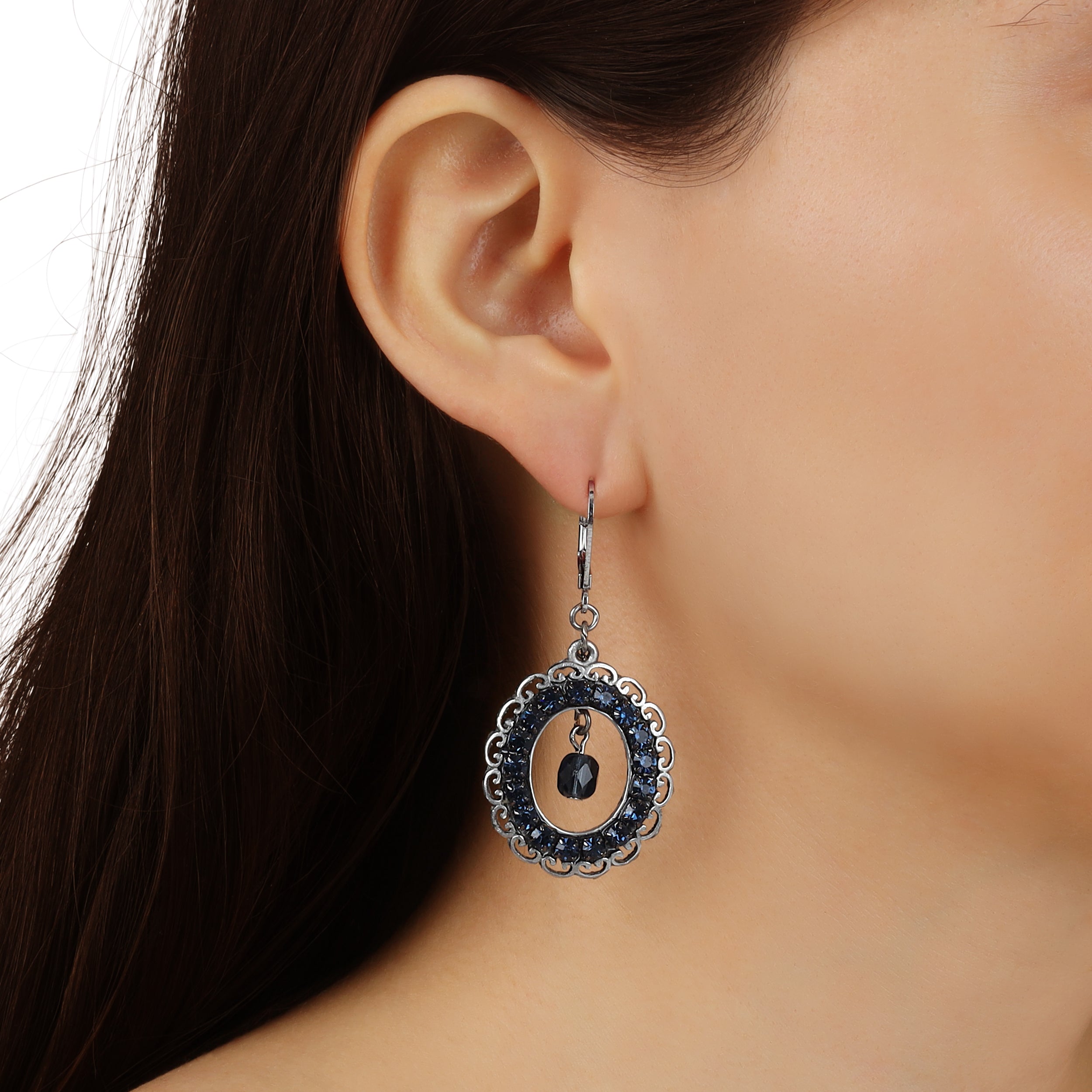 1928 Jewelry Montana Blue Fire Polished Crystal Dangling Earrings