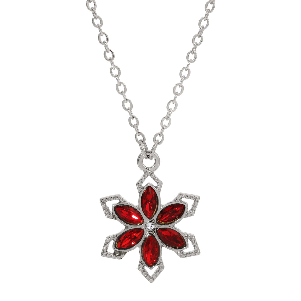 Petite Crystal Flower Pendant Necklace 16" + 3" Extender