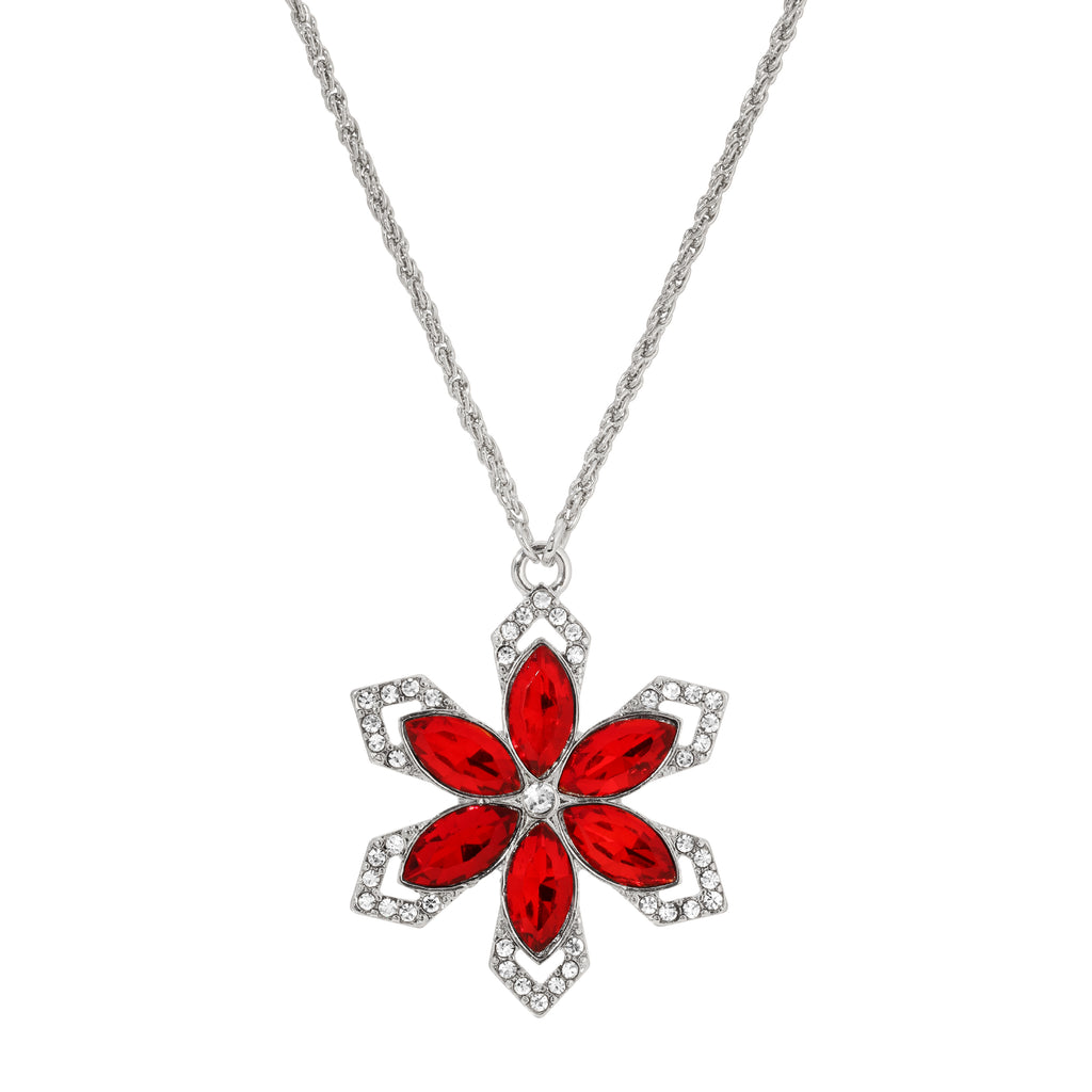 Grande Crystal Flower Pendant Necklace 16" + 3" Extender