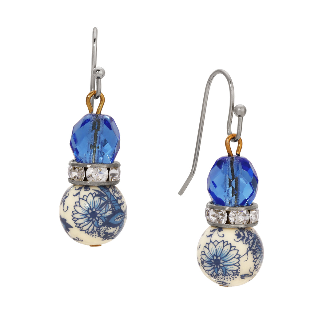 1928 Jewelry Blue Willow Sapphire Blue Glass Crystal Drop Earrings