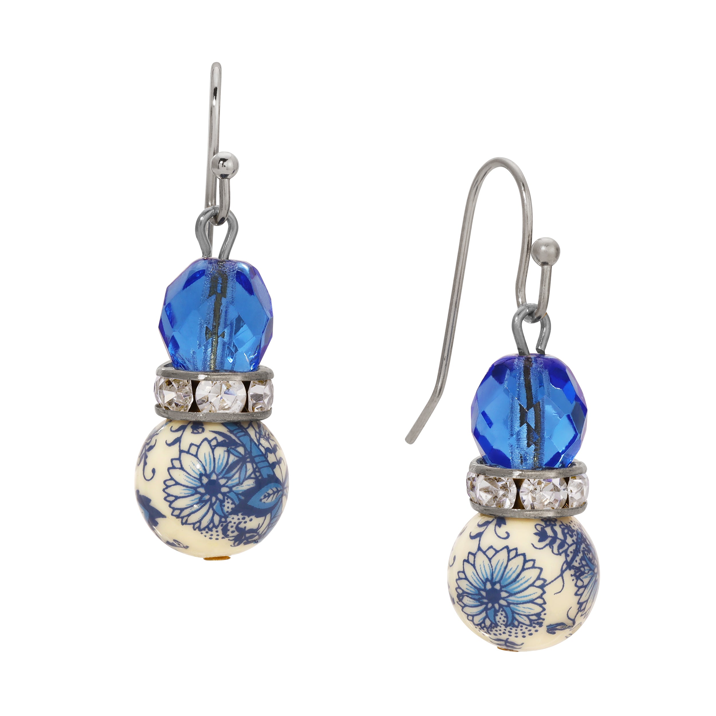 1928 Jewelry Blue Willow Sapphire Blue Glass Crystal Drop Earrings