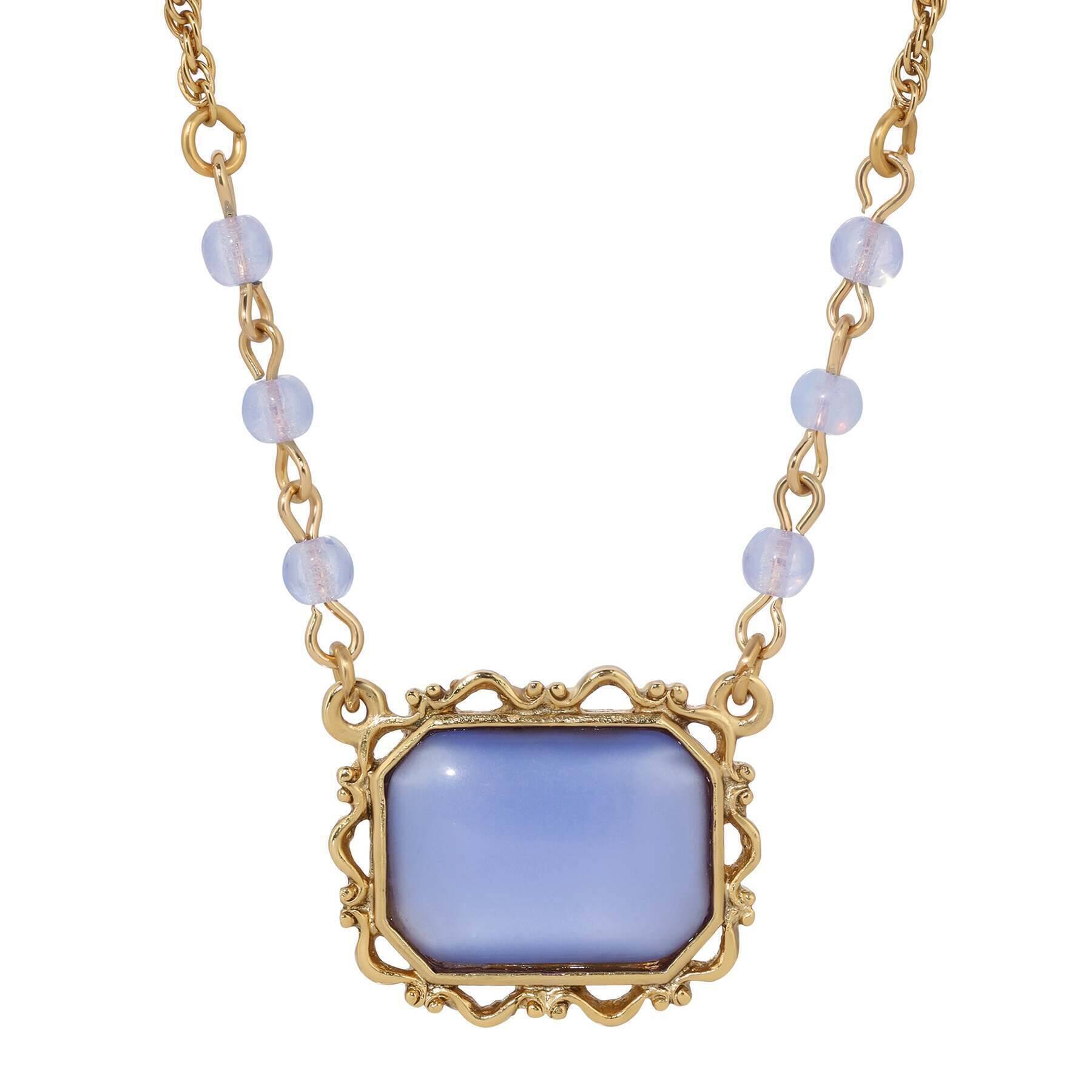 1928 Jewelry Octagon Moonstone Pendant Necklace 15" + 3" Extension