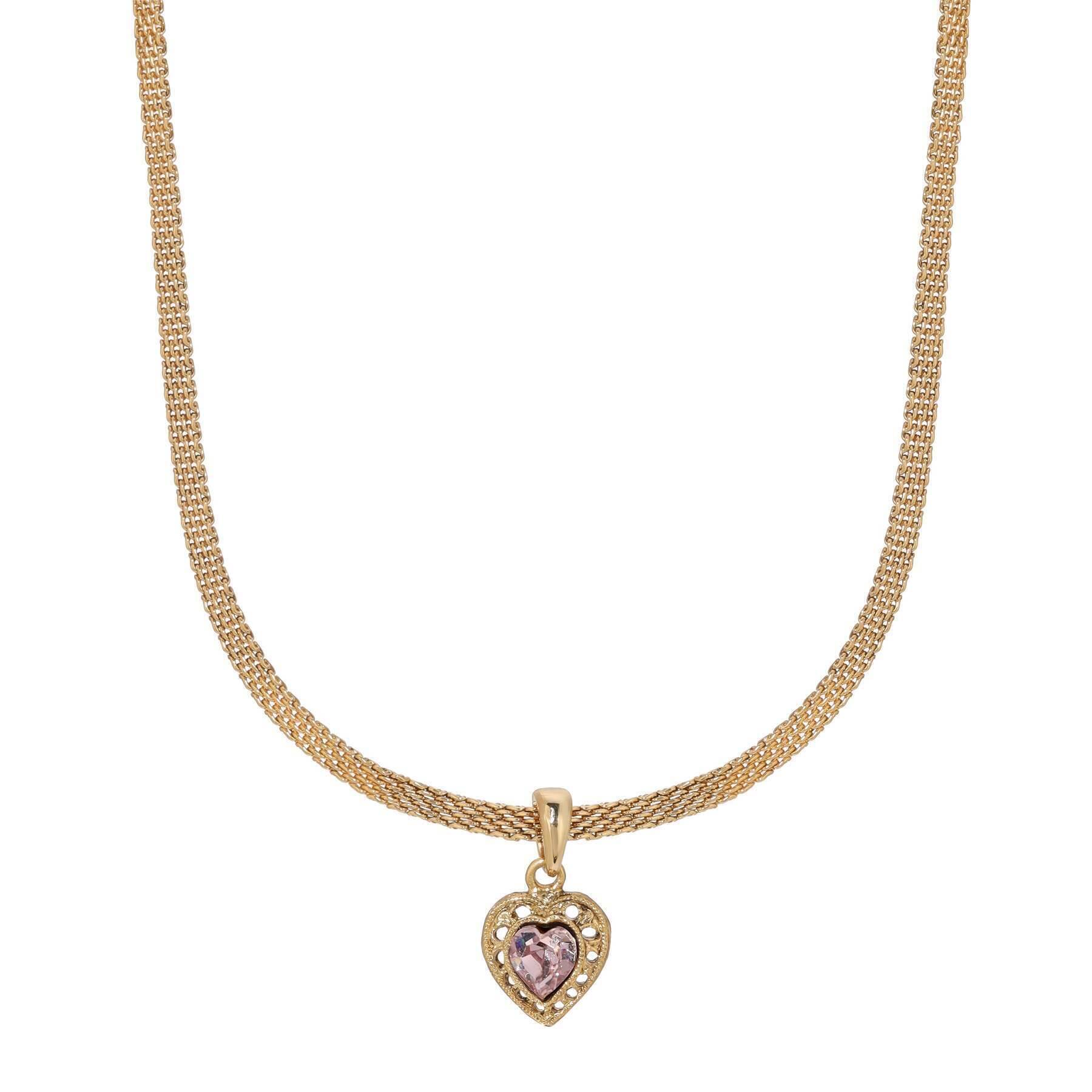 1928 Jewelry Eleganza Austrian Crystal Heart Pendant Necklace 13" + 5" Extension