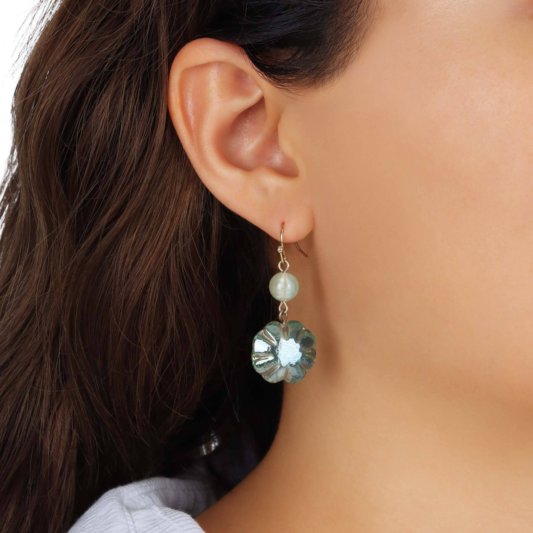 1928 Jewelry Rustic Emerald Green AB Glass Bead Dangling Earrings