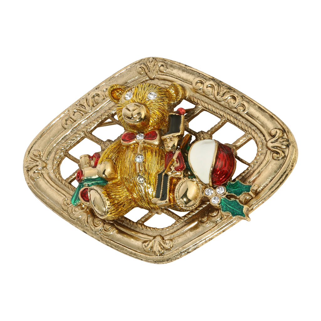 1928 Jewelry Teddy Bear & Nutcracker Christmas Brooch Pin
