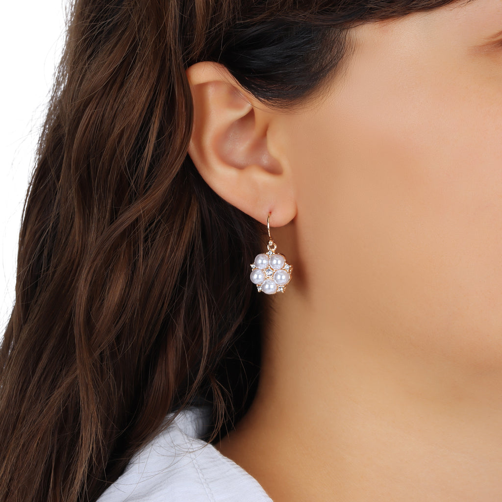 1928 jewelry crystal star flower white faux pearl drop earrings
