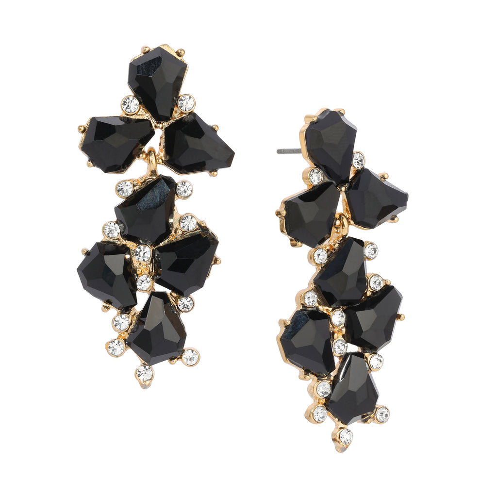 1928 Jewelry Melange Black Stone Crystal Post Drop Earrings