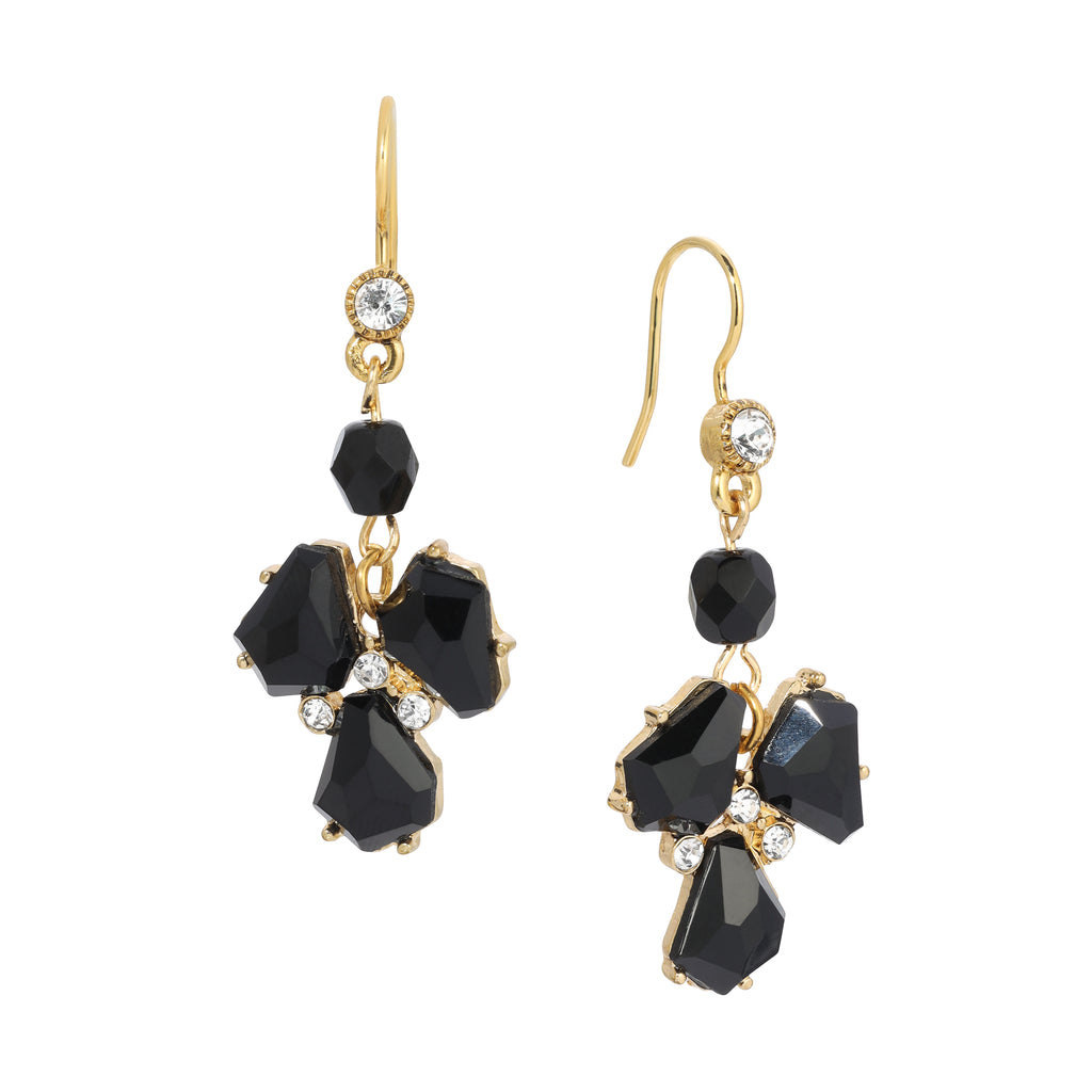 1928 Jewelry Melange Black Stone Crystal Drop Earrings